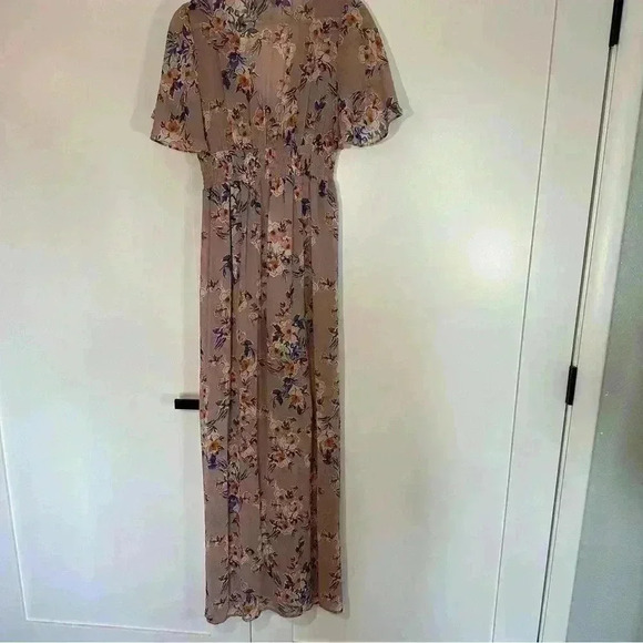 Flying Tomato 🍅 purple floral maxi dress cinched waist V-neck Small flutter - Picture 2 of 10